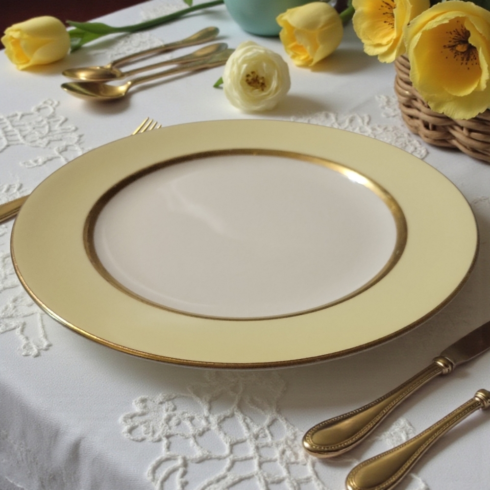 VTG 1940s POPE GOSSER 8 3/8" SALAD DESSERT PLATE WARRANTED COIN GOLD IVORY #2